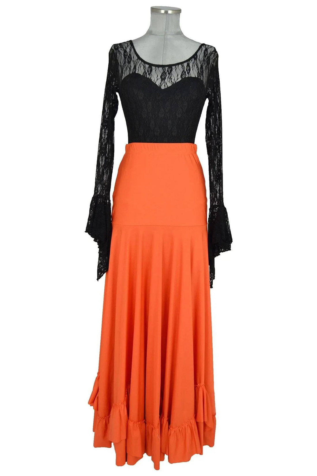 Noleggio abito elegante nero e arancione con pizzo per Halloween