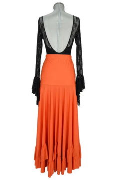 Noleggio abito elegante nero e arancione con pizzo per Halloween