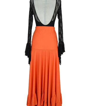 Noleggio abito elegante nero e arancione con pizzo per Halloween