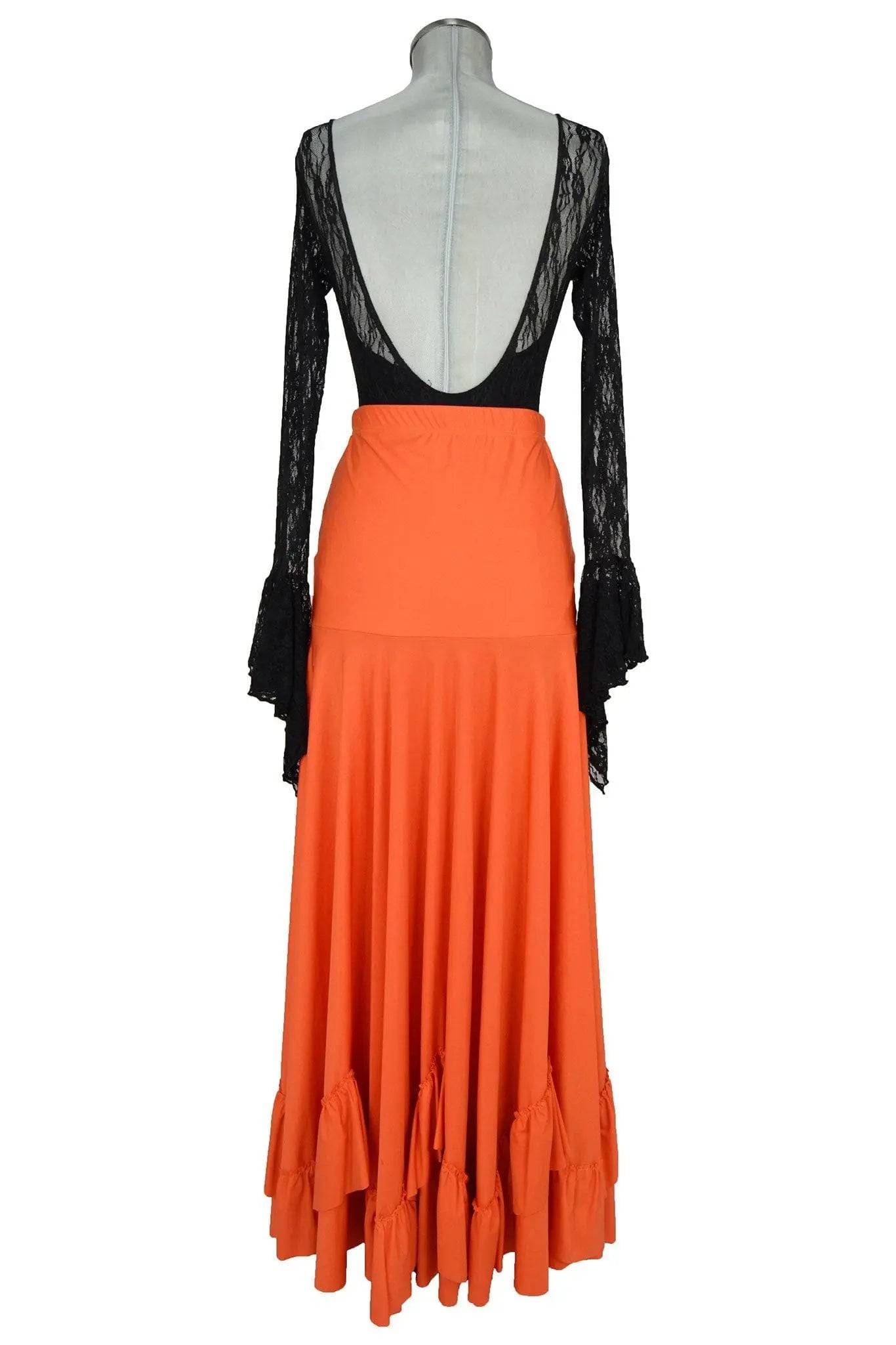 Noleggio abito elegante nero e arancione con pizzo per Halloween
