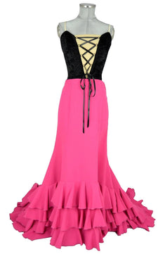 Noleggio abito flamenco donna Bata de Cola rosa e nero-danza