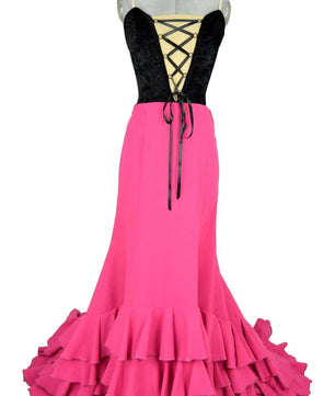 Noleggio abito flamenco donna Bata de Cola rosa e nero-danza