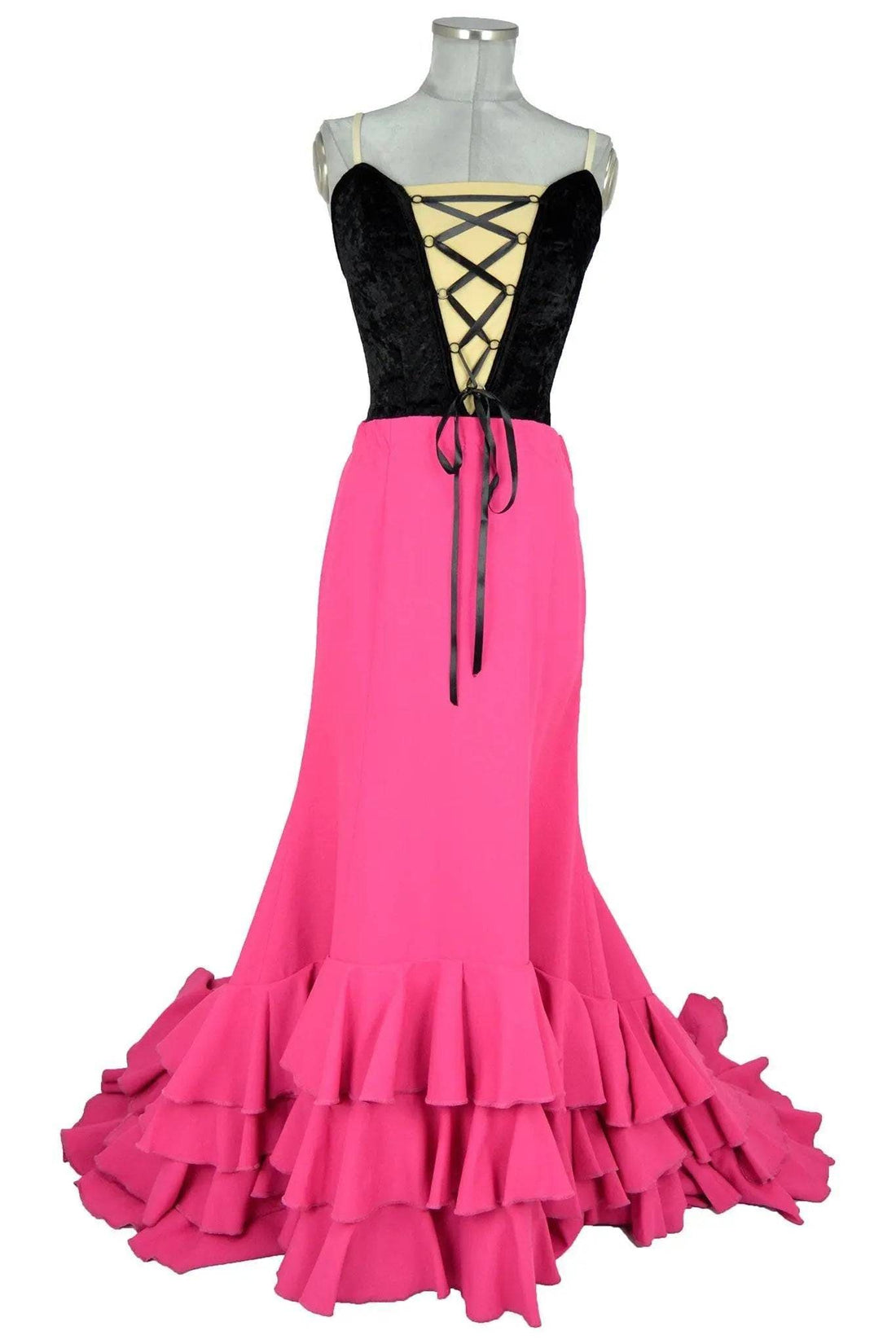 Noleggio abito flamenco donna Bata de Cola rosa e nero-danza