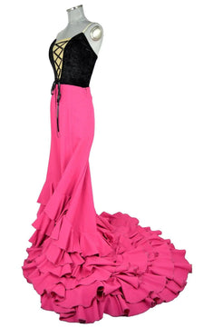 Noleggio abito flamenco donna Bata de Cola rosa e nero-danza