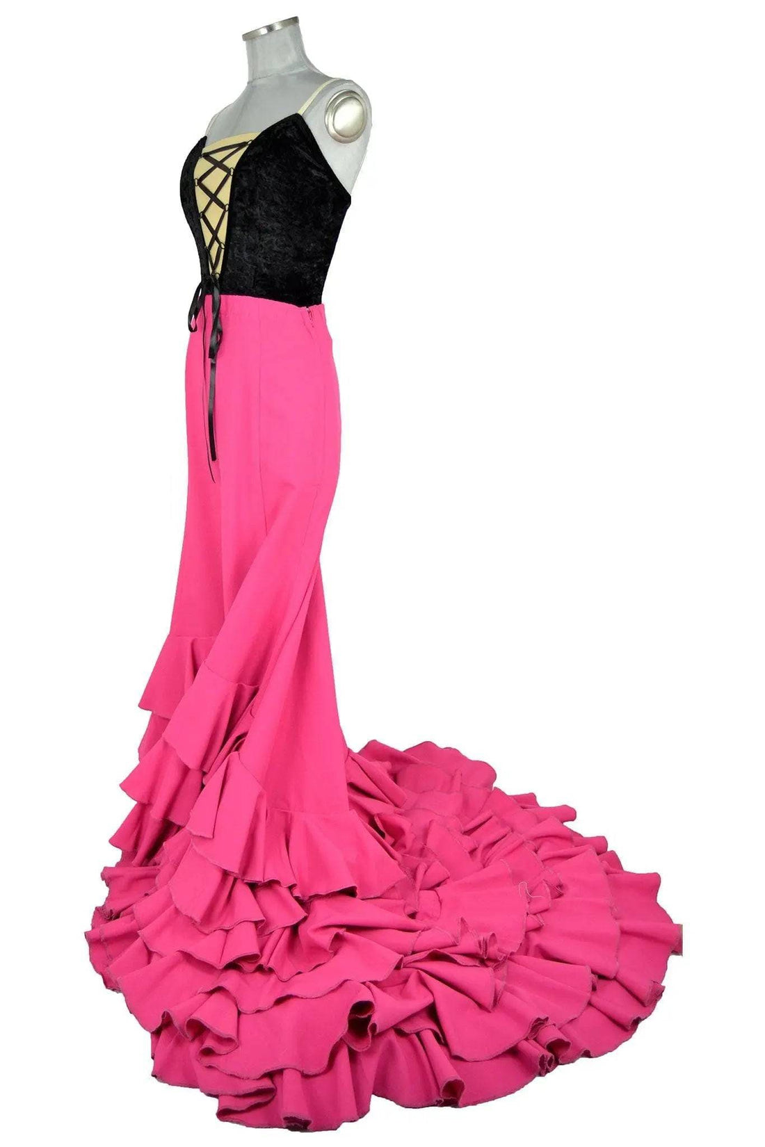 Noleggio abito flamenco donna Bata de Cola rosa e nero-danza