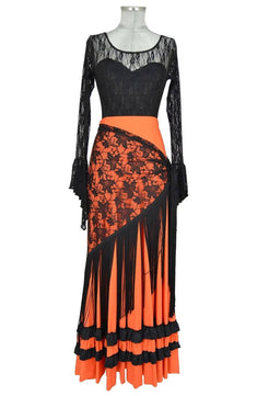 Noleggio abito flamenco nero e arancione per donna - danza
