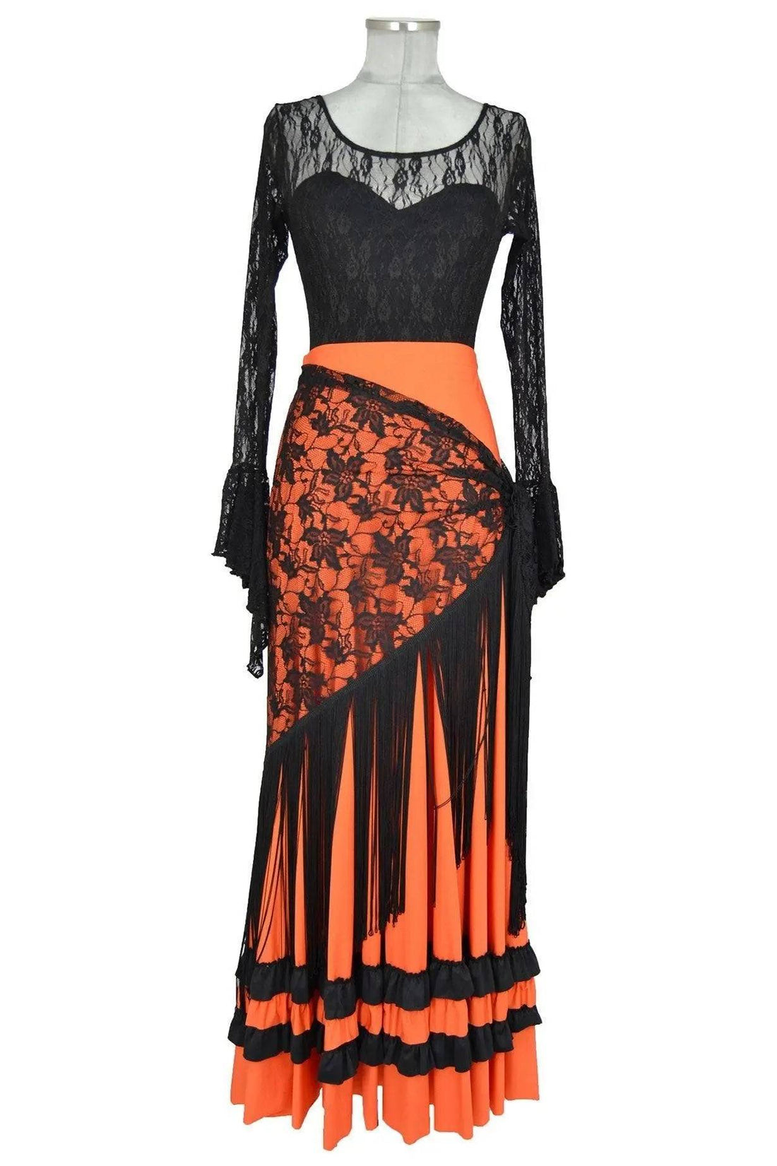 Noleggio abito flamenco nero e arancione per donna - danza