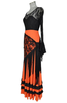 Noleggio abito flamenco nero e arancione per donna - danza