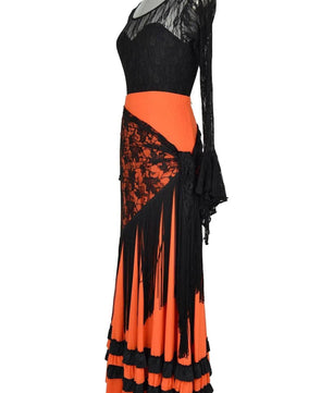 Noleggio abito flamenco nero e arancione per donna - danza