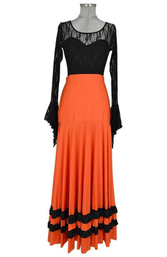 Noleggio abito flamenco nero e arancione per donna - danza