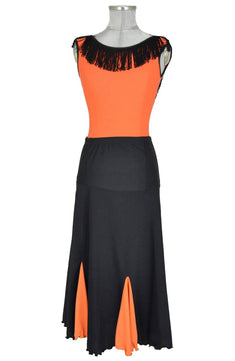 noleggio-abito-donna-flamenco-nero-arancione-frange_1