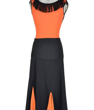 noleggio-abito-donna-flamenco-nero-arancione-frange_1