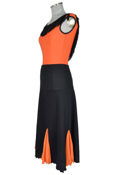 noleggio-abito-donna-flamenco-nero-arancione-frange_2