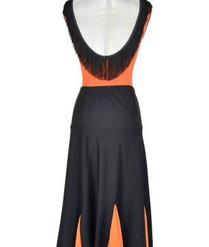 noleggio-abito-donna-flamenco-nero-arancione-frange_3
