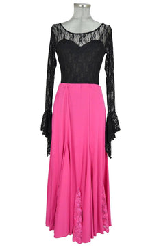 Noleggio abito donna stile flamenco rosa inserti in pizzo-danza