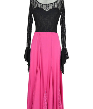 Noleggio abito donna stile flamenco rosa inserti in pizzo-danza