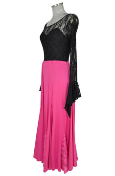Noleggio abito donna stile flamenco rosa inserti in pizzo-danza