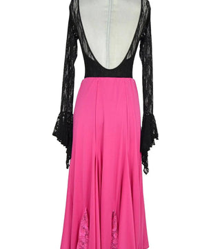 Noleggio abito donna stile flamenco rosa inserti in pizzo-danza