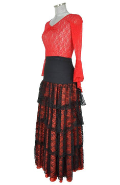 Noleggio abito donna flamenco rosso e nero con pizzo - danza