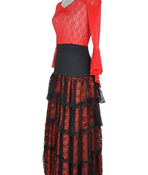 Noleggio abito donna flamenco rosso e nero con pizzo - danza
