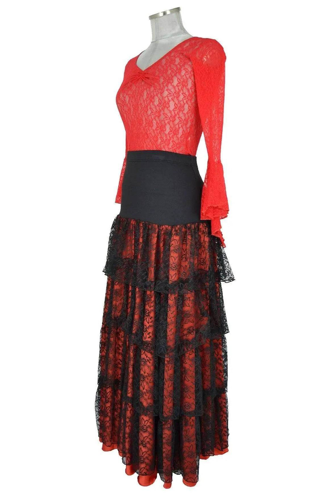 Noleggio abito donna flamenco rosso e nero con pizzo - danza