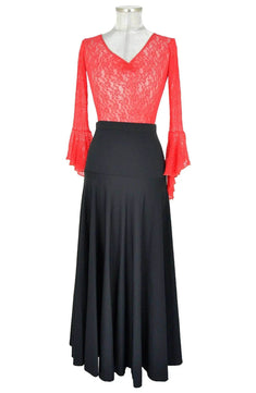 Noleggio abito donna in pizzo nero e gonna ampia rossa-danza