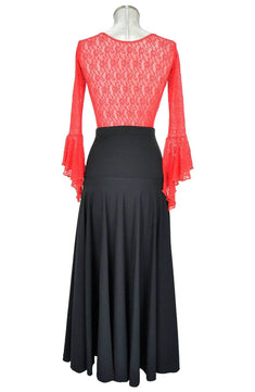 Noleggio abito donna in pizzo nero e gonna ampia rossa-danza