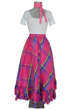 Noleggio abito donna country con gonna scozzese rosa