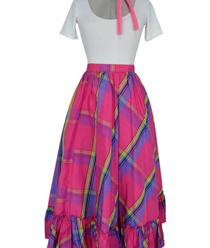 Noleggio abito donna country con gonna scozzese rosa