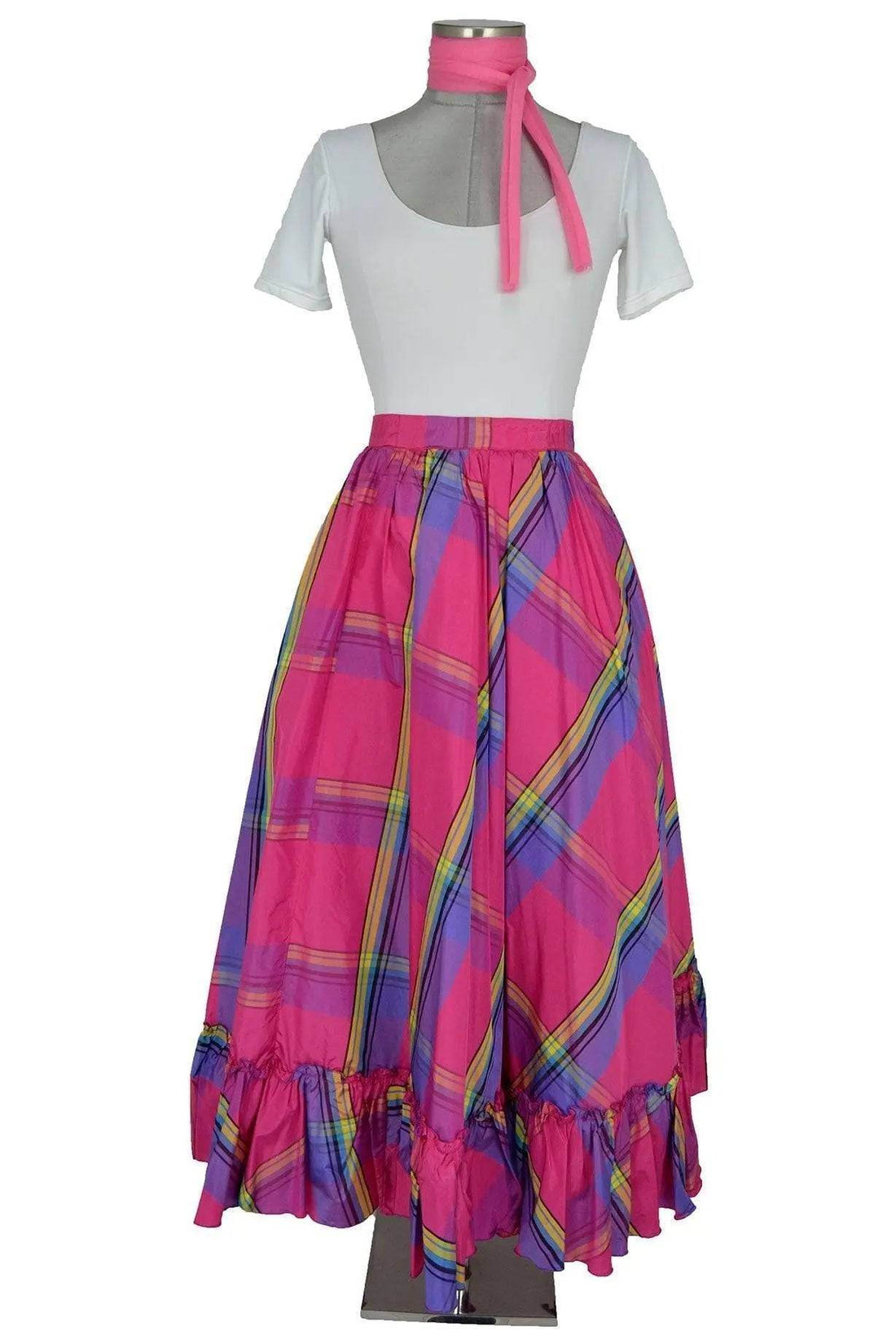 Noleggio abito donna country con gonna scozzese rosa