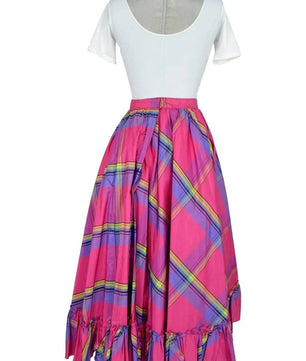 Noleggio abito donna country con gonna scozzese rosa