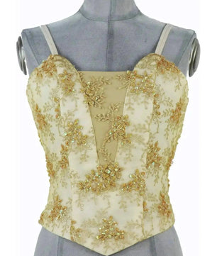Noleggio corpetto da danza donna elegante ricamato in oro e strass