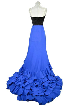 Noleggio Abito Flamenco Blu donna con Corsetto Nero e Balze - danza