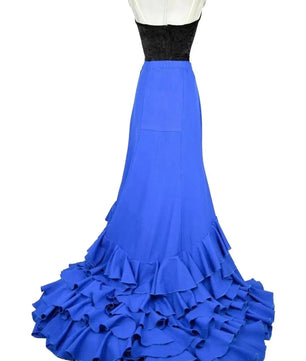 Noleggio Abito Flamenco Blu donna con Corsetto Nero e Balze - danza