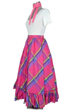 Noleggio abito donna country con gonna scozzese rosa