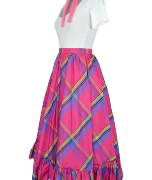 Noleggio abito donna country con gonna scozzese rosa