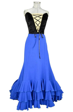 Noleggio Abito Flamenco Blu donna con Corsetto Nero e Balze - danza
