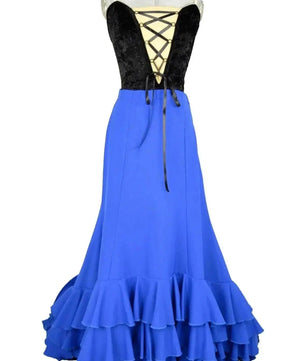 Noleggio Abito Flamenco Blu donna con Corsetto Nero e Balze - danza