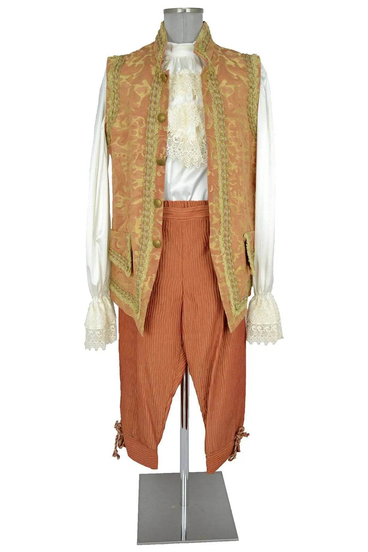 Noleggio abito barocco uomo arancio gilet damascato '700-storico