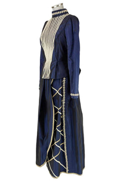 Noleggio Abito Donna Storico Blu con Dettagli Bianchi
