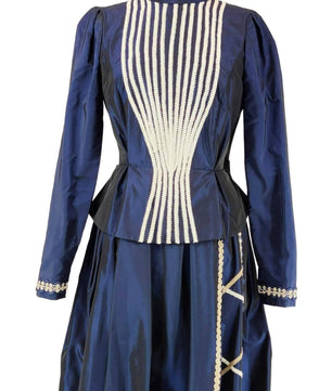 Noleggio Abito Donna Storico Blu con Dettagli Bianchi