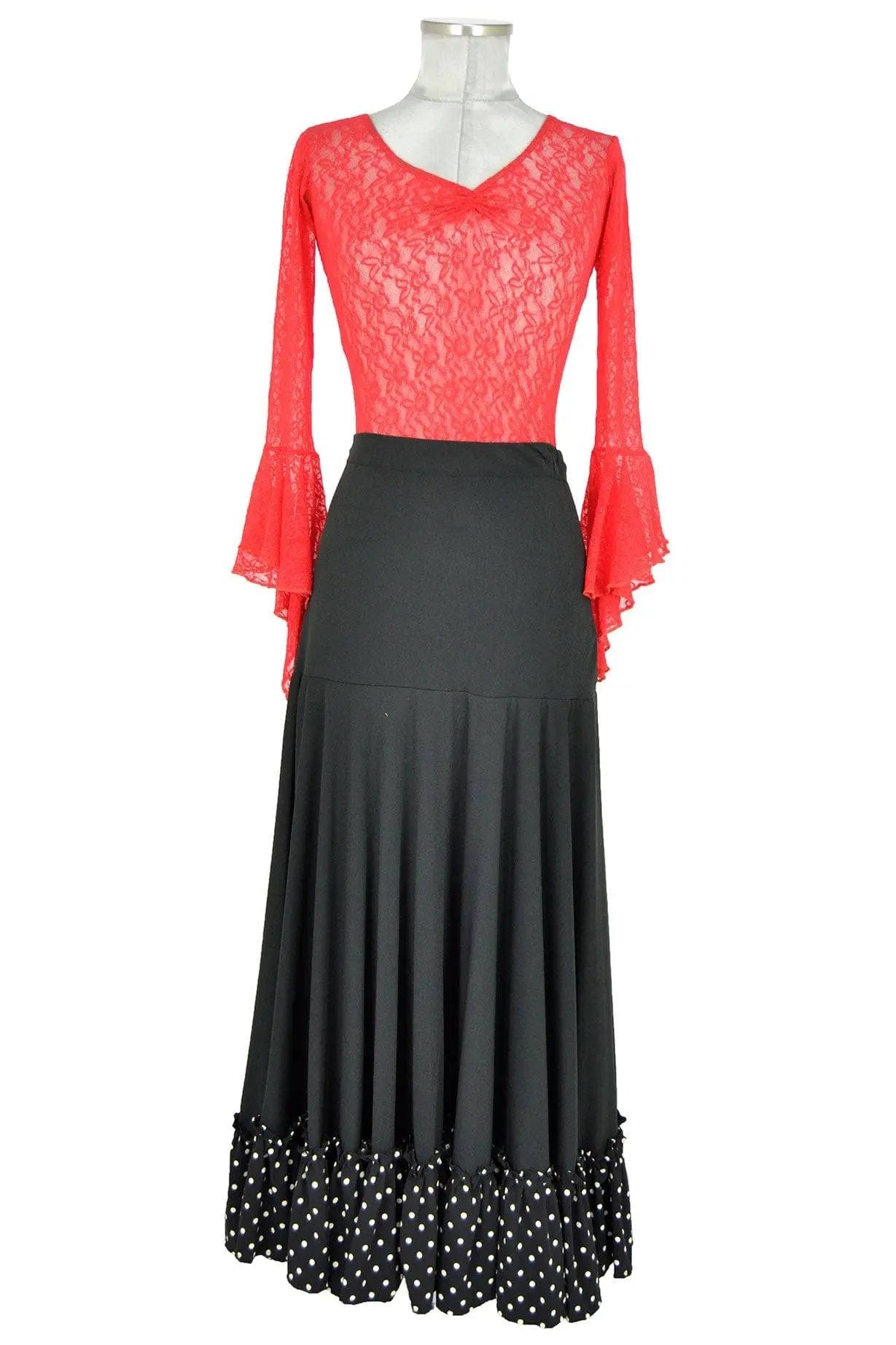 Noleggio abito flamenco donna rosso e nero con pois-danza