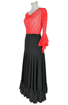 Noleggio abito flamenco donna rosso e nero con pois-danza