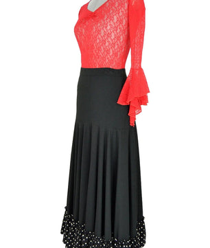 Noleggio abito flamenco donna rosso e nero con pois-danza