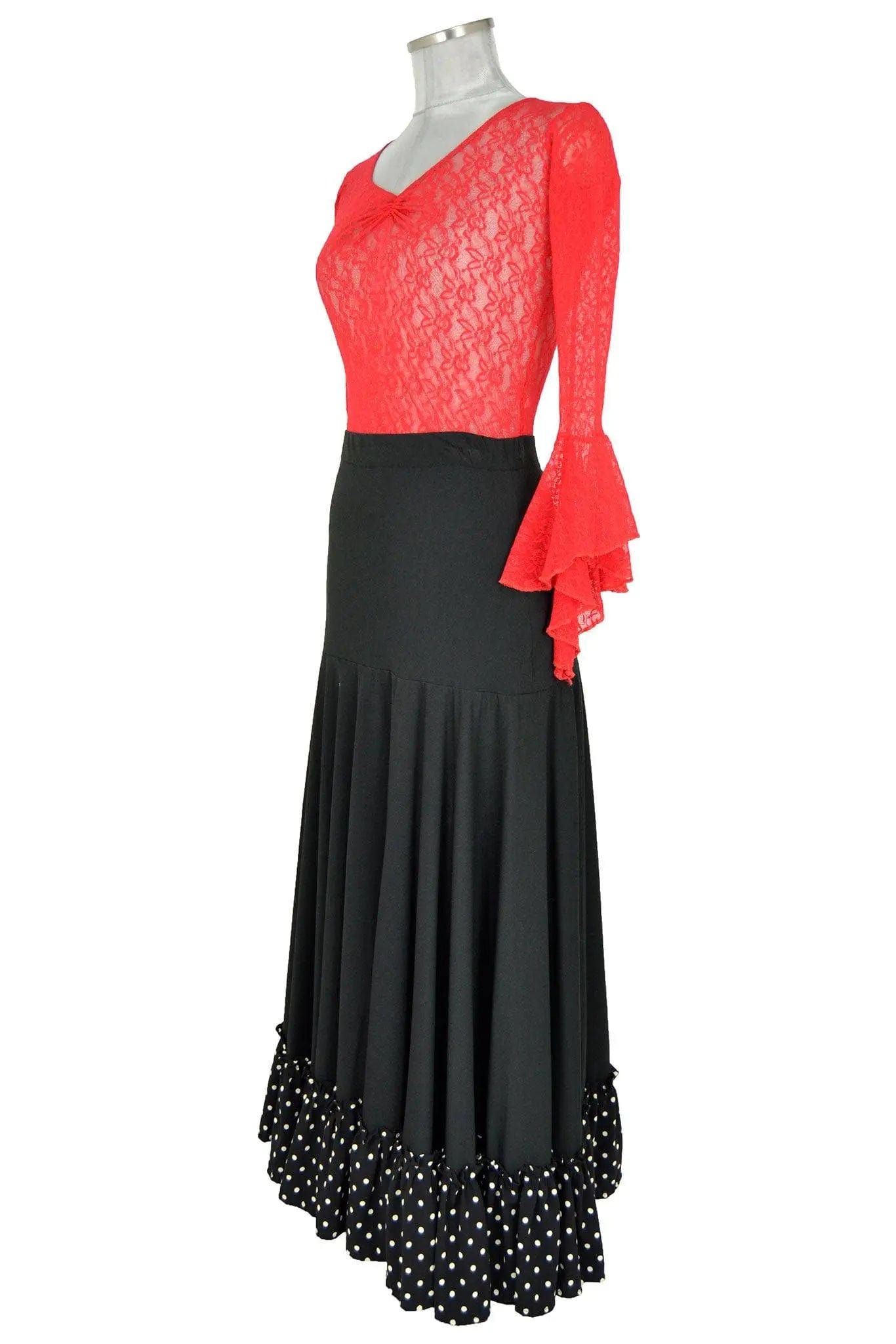 Noleggio abito flamenco donna rosso e nero con pois-danza