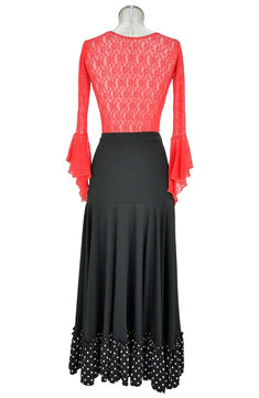 Noleggio abito flamenco donna rosso e nero con pois-danza