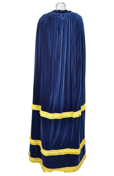 Noleggio abito Regency Donna blu con ampio mantello posteriore e balze rifinite in oro