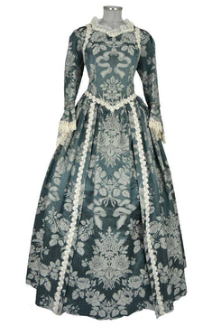 Noleggio Abito Storico Donna Barocco Verde in Broccato e Pizzo - Carnevale