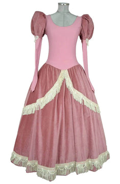 Noleggio abito storico Donna da principessa rosa antico con gonna ampia e frange avorio, vista frontale
