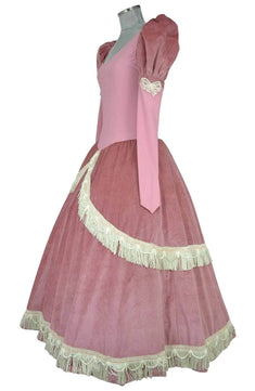 Noleggio abito storico Donna da principessa rosa antico con maniche a sbuffo e gonna voluminosa, vista laterale